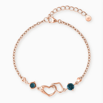 18KT Rose Gold Vermeil Round London Blue Topaz Heart Infinity Bracelet - Evermore Front View