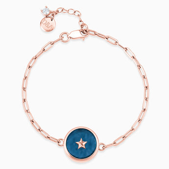 18KT Rose Gold Vermeil Round London Blue Topaz Paperclip Bracelet - Solo Star Front View