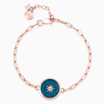 18KT Rose Gold Vermeil Round London Blue Topaz Paperclip Bracelet - Solo Sun Front View