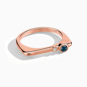 18KT Rose Gold Vermeil Round London Blue Topaz Puzzle Stacking Ring - Minimal Still Front View