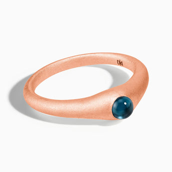 18KT Rose Gold Vermeil Round London Blue Topaz Sandblasted Dome Ring - Morning Frost Front View