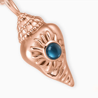 18KT Rose Gold Vermeil Round London Blue Topaz Sun Conch Necklace - Tidal Glow Detail View
