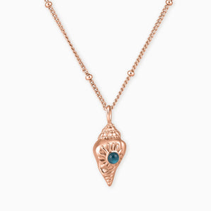 18KT Rose Gold Vermeil Round London Blue Topaz Sun Conch Necklace - Tidal Glow Front View