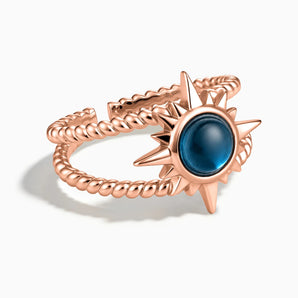 18KT Rose Gold Vermeil Round London Blue Topaz Sunburst Twisted Ring - Soleil Ray Front View