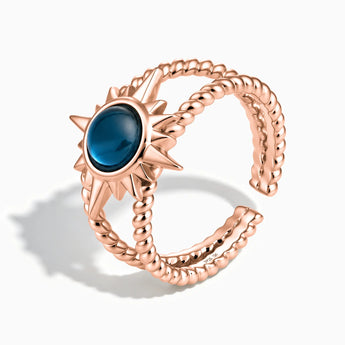 18KT Rose Gold Vermeil Round London Blue Topaz Sunburst Twisted Ring - Soleil Ray Side View