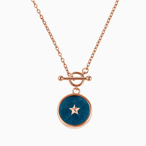 18KT Rose Gold Vermeil Round London Blue Topaz Toggle Clasp Necklace - Inner Star Front View