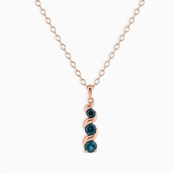 18KT Rose Gold Vermeil Round London Blue Topaz Triple Gemstone Twisted Necklace - Spiral Rondo Front View