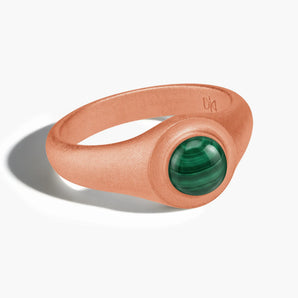 18KT Rose Gold Vermeil Round Malachite Sandblasted Ring - Matte Sculpt Front View