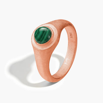 18KT Rose Gold Vermeil Round Malachite Sandblasted Ring - Matte Sculpt Side View