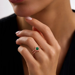 18KT Rose Gold Vermeil Round Malachite Sunburst Twisted Ring - Soleil Ray Model Shot