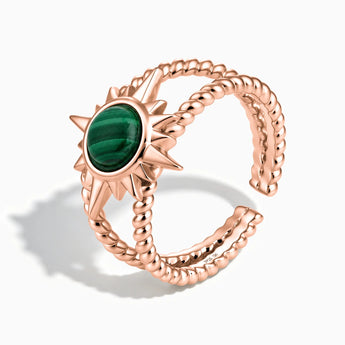 18KT Rose Gold Vermeil Round Malachite Sunburst Twisted Ring - Soleil Ray Side View