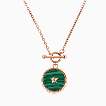 18KT Rose Gold Vermeil Round Malachite Toggle Clasp Necklace - Inner Star Front View