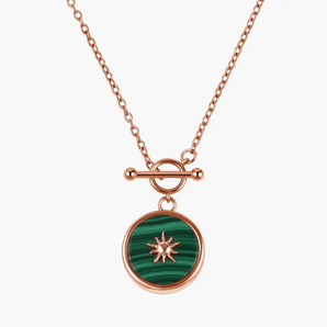 18KT Rose Gold Vermeil Round Malachite Toggle Clasp Necklace - Inner Sun Front View