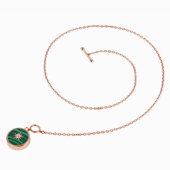 18KT Rose Gold Vermeil Round Malachite Toggle Clasp Necklace - Inner Sun Side View