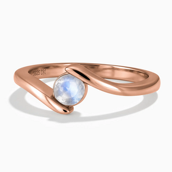 18KT Rose Gold Vermeil Round Moonstone Bypass Ring - Soft Haven Front View