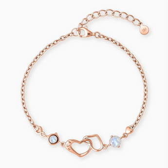18KT Rose Gold Vermeil Round Moonstone Heart Infinity Bracelet - Evermore Front View