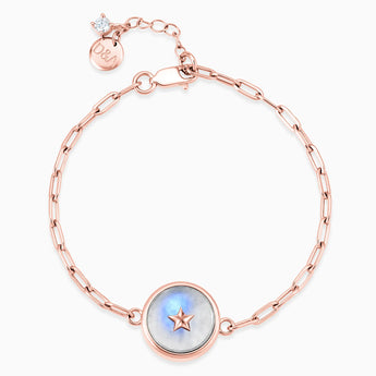 18KT Rose Gold Vermeil Round Moonstone Paperclip Bracelet - Solo Star Front View