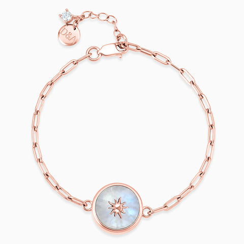 18KT Rose Gold Vermeil Round Moonstone Paperclip Bracelet - Solo Sun Front View
