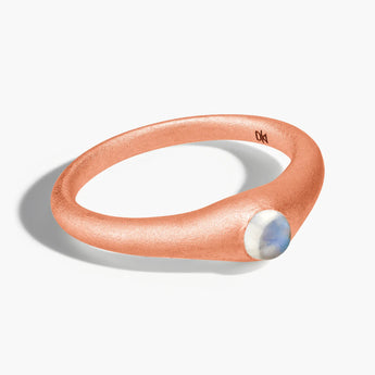 18KT Rose Gold Vermeil Round Moonstone Sandblasted Dome Ring - Morning Frost Front View