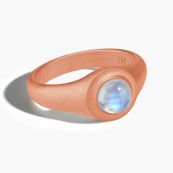 18KT Rose Gold Vermeil Round Moonstone Sandblasted Ring - Matte Sculpt Front View
