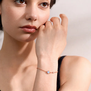 18KT Rose Gold Vermeil Round Moonstone Spinner Bracelet - Revolve Model Shot