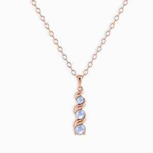 18KT Rose Gold Vermeil Round Moonstone Triple Gemstone Twisted Necklace - Spiral Rondo Front View