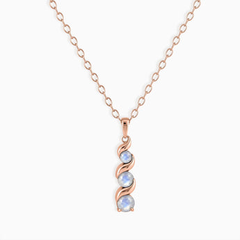 18KT Rose Gold Vermeil Round Moonstone Triple Gemstone Twisted Necklace - Spiral Rondo Front View