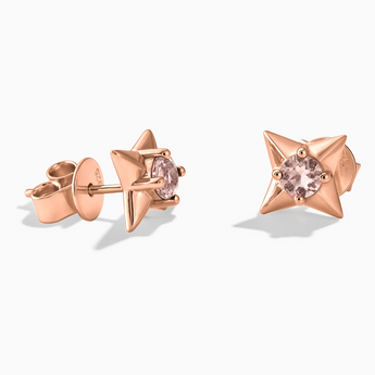 18KT Rose Gold Vermeil Round Morganite Four Point Star Stud Earrings - Wishkeeper Front View