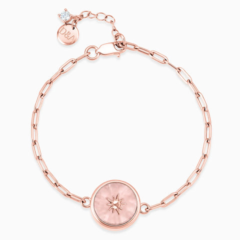 18KT Rose Gold Vermeil Round Morganite Paperclip Bracelet - Solo Sun Front View