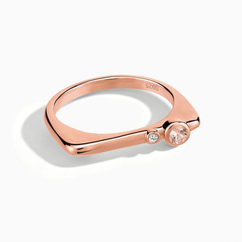 18KT Rose Gold Vermeil Round Morganite Puzzle Stacking Ring - Minimal Still Front View