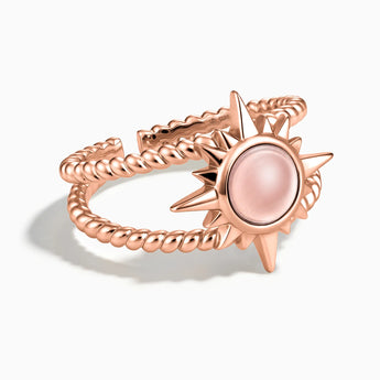 18KT Rose Gold Vermeil Round Morganite Sunburst Twisted Ring - Soleil Ray Front View