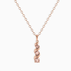 18KT Rose Gold Vermeil Round Morganite Triple Gemstone Twisted Necklace - Spiral Rondo Front View