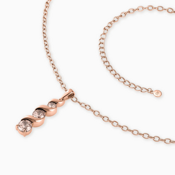 18KT Rose Gold Vermeil Round Morganite Triple Gemstone Twisted Necklace - Spiral Rondo Side View