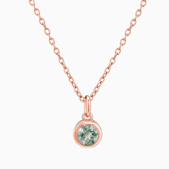 18KT Rose Gold Vermeil Round Moss Agate Bezel Necklace - Elara Front View