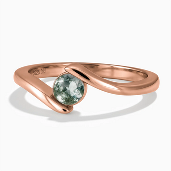 18KT Rose Gold Vermeil Round Moss Agate Bypass Ring - Soft Haven Front View