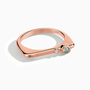 18KT Rose Gold Vermeil Round Moss Agate Puzzle Stacking Ring - Minimal Still Front View