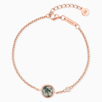18KT Rose Gold Vermeil Round Moss Agate Spinner Bracelet - Revolve Front View