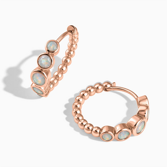 18KT Rose Gold Vermeil Round Opal Bezel Hoop Earrings - Beaded Reverie Front View