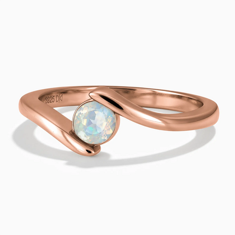 18KT Rose Gold Vermeil Round Opal Bypass Ring - Soft Haven Front View