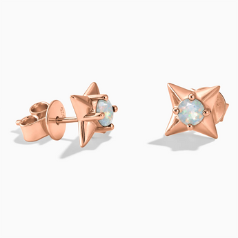 18KT Rose Gold Vermeil Round Opal Four Point Star Stud Earrings - Wishkeeper Front View