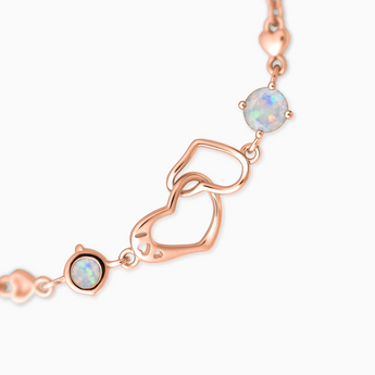 18KT Rose Gold Vermeil Round Opal Heart Infinity Bracelet - Evermore Detail View