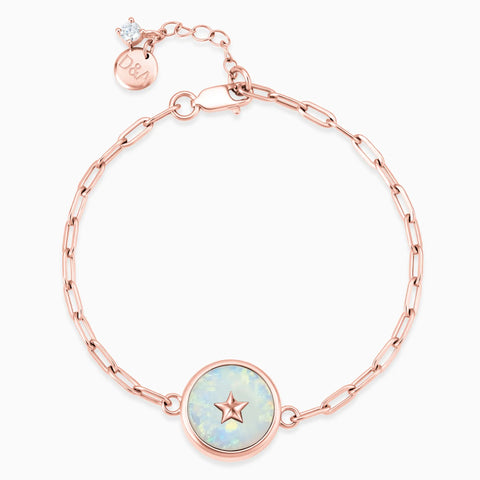 18KT Rose Gold Vermeil Round Opal Paperclip Bracelet - Solo Star Front View