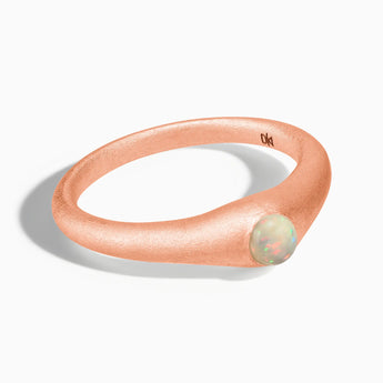 18KT Rose Gold Vermeil Round Opal Sandblasted Dome Ring - Morning Frost Front View