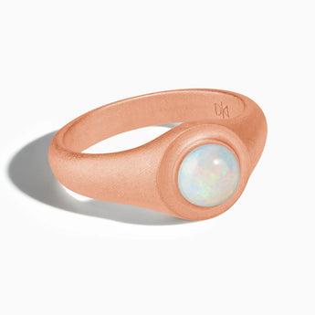 18KT Rose Gold Vermeil Round Opal Sandblasted Ring - Matte Sculpt Front View
