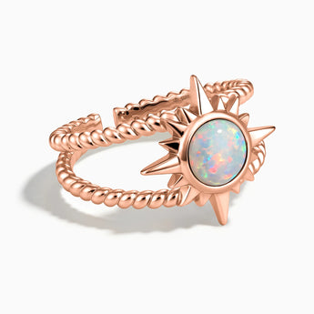 18KT Rose Gold Vermeil Round Opal Sunburst Twisted Ring - Soleil Ray Front View