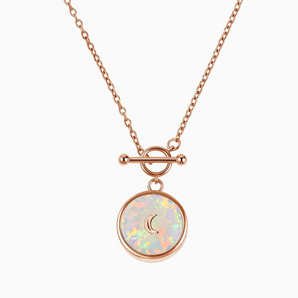 18KT Rose Gold Vermeil Round Opal Toggle Clasp Necklace - Inner Moon Front View