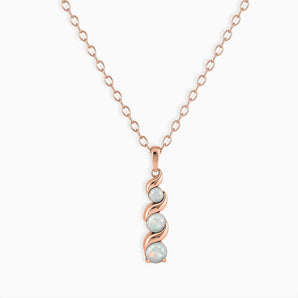 18KT Rose Gold Vermeil Round Opal Triple Gemstone Twisted Necklace - Spiral Rondo Front View