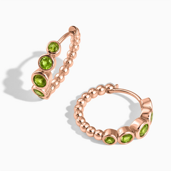 18KT Rose Gold Vermeil Round Peridot Bezel Hoop Earrings - Beaded Reverie Front View