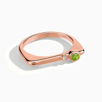 18KT Rose Gold Vermeil Round Peridot Puzzle Stacking Ring - Minimal Still Front View