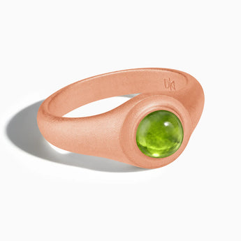 18KT Rose Gold Vermeil Round Peridot Sandblasted Ring - Matte Sculpt Front View